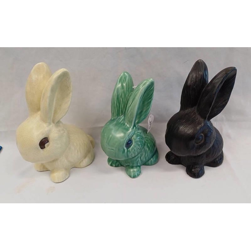 3 LARGE SYLVAC RABBITS: BLACK, CREAM & GREEN
