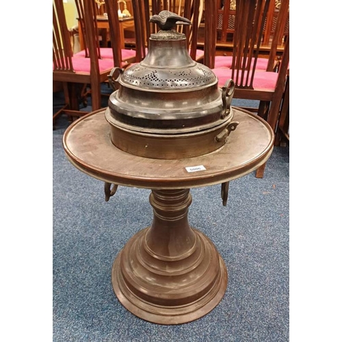 MIDDLE EASTERN BRONZED BRAZIER WITH NESTED BIRD FINIAL ON CENTRE ...