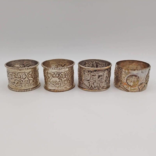 645 - 2 CHINESE SILVER NAPKIN RINGS DECORATED WITH FLOWERS, & LANDSCAPE SCENE BOTH BY HUNG CHONG SHANGHAI ... 
