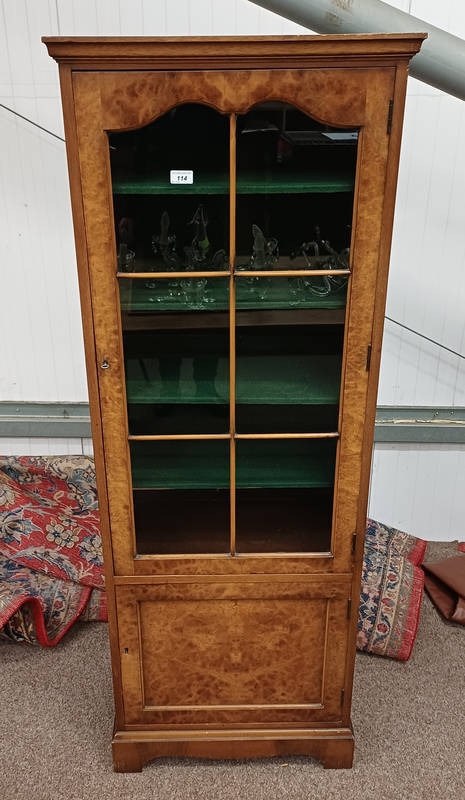 WALNUT CABINET WITH GLAZED PANEL DOOR OVER PANEL DOOR, 164CM TALL