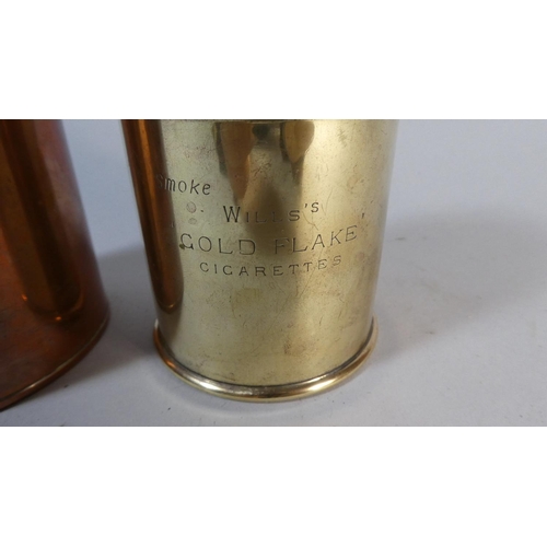 20 - A Copper Cylindrical Tea Caddy and a Silver Plated Cylindrical Cigarette Box Inscribe Smoked Wills's... 