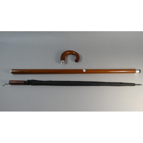 38 - A Wooden Walking Stick with Screw Handle that Opens to Reveal Inner Umbrella