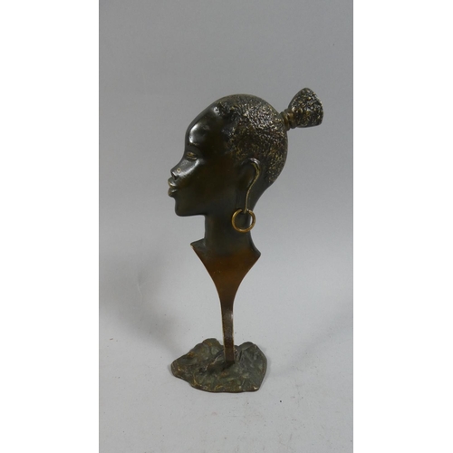 104 - A Mid 20th Century Austrian Patinated Bronze Bust of an African Woman in the Style of Karl Hagenaver... 