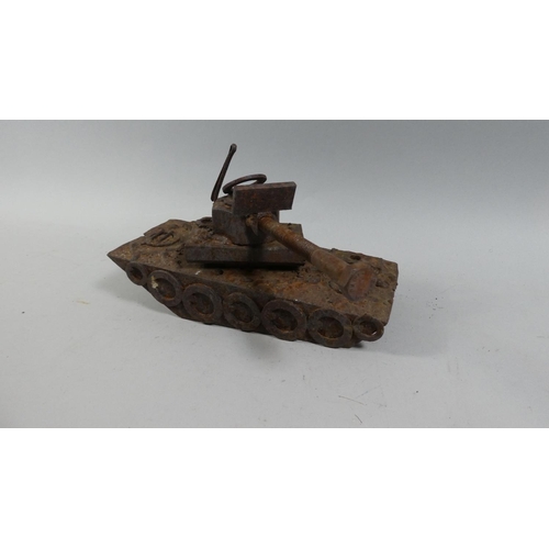 109 - A WWII Period Prisoner of War Scratch Built Model of a Tank. 26x10cms