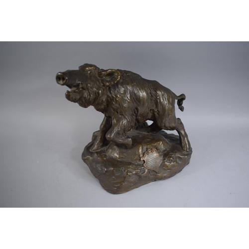 116 - A 19th Century Bronze Study of a Boar, Signed but Unclear, Engraved Shield Mount Detailing Presentat... 