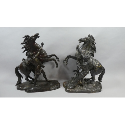 117 - A Very Large Near Pair of 19th Century Bronze Marley Horses, After Cousteau and Signed to Naturalist... 