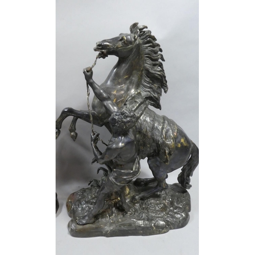 117 - A Very Large Near Pair of 19th Century Bronze Marley Horses, After Cousteau and Signed to Naturalist... 