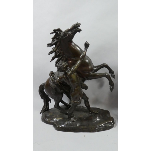 117 - A Very Large Near Pair of 19th Century Bronze Marley Horses, After Cousteau and Signed to Naturalist... 