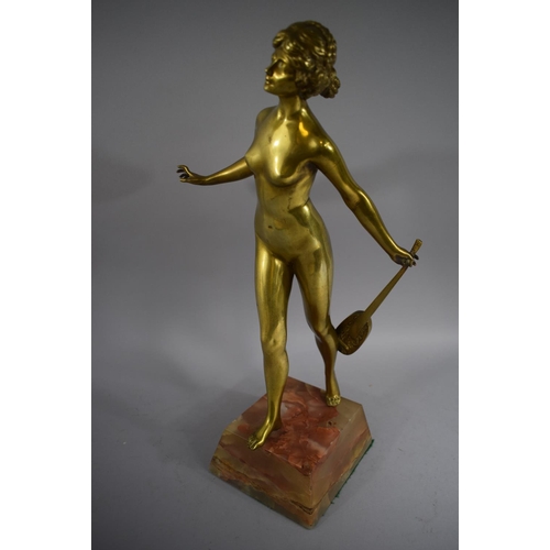 118 - A French Art Deco Gilt Bronze Study of Nude with Musical Instrument Signed for Rene Paul Marquet, No... 