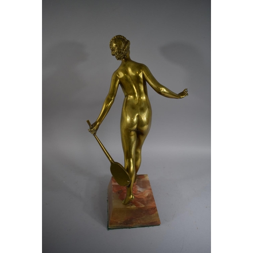 118 - A French Art Deco Gilt Bronze Study of Nude with Musical Instrument Signed for Rene Paul Marquet, No... 