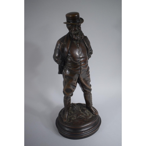 120 - A Continental Bronze Figure of Bearded Gentleman with Hands Behind Back Smoking a Cigar. 38cms HIgh.... 