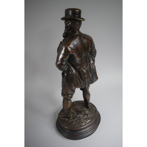 120 - A Continental Bronze Figure of Bearded Gentleman with Hands Behind Back Smoking a Cigar. 38cms HIgh.... 