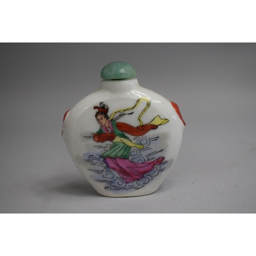 225 - A Chinese Ceramic Snuff bottle of Oval Form with Rounded Shoulders, Tapering to Base with Handpainte... 