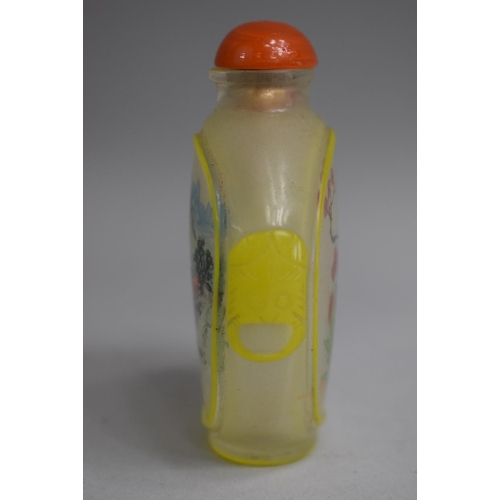 227 - A Large Chinese Crystal and Yellow Overlay Oval Snuff Bottle set on Raised Foot decorated with Rever... 