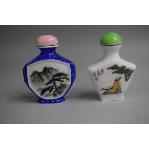 229 - A Chinese Snuff Bottle of Polygon Form, Tapering to Splayed Foot with Hand Coloured Enamels depictin... 