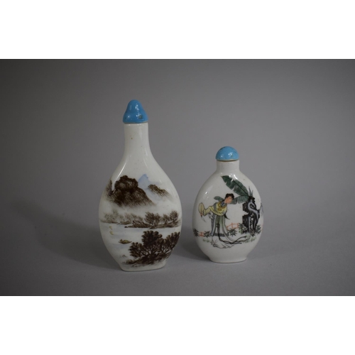 234 - A Chinese Snuff Bottle of Vase Form with Hand Painted Decoration Depicting Mountain and Lake Landsca... 