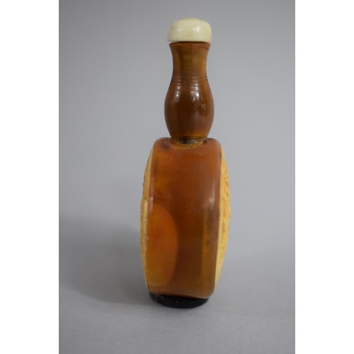 235 - An Oriental Horn Snuff Bottle of Circular Form with Elongated Turned Wooden Cylindrical Neck having ... 