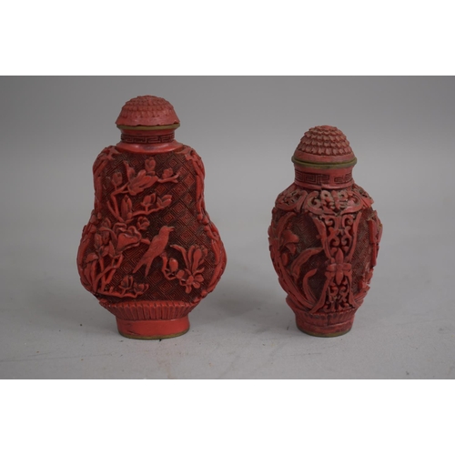 237 - A Chinese Composite 'Cinnabar Lacquer' Snuff Bottle with Carved Decoration depicting Bird Among Foli... 