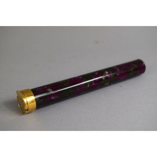 244 - A Waterman Ideal Ladies Fountain Pen with Gold Nib in Matching Red Marble Tube with Hinged Lid.