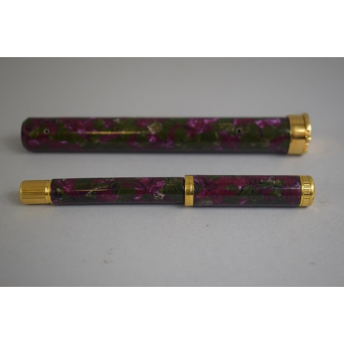 244 - A Waterman Ideal Ladies Fountain Pen with Gold Nib in Matching Red Marble Tube with Hinged Lid.