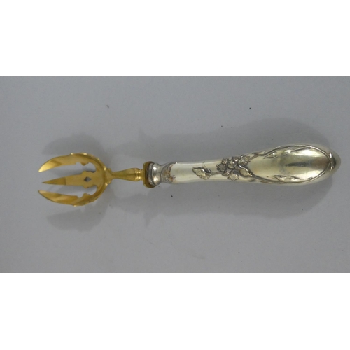 246 - A Continental Silver Handled Spoon and Fork Set with Brass Bowls and Floral Decoration to Handles