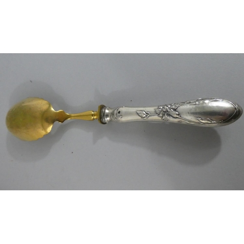 246 - A Continental Silver Handled Spoon and Fork Set with Brass Bowls and Floral Decoration to Handles