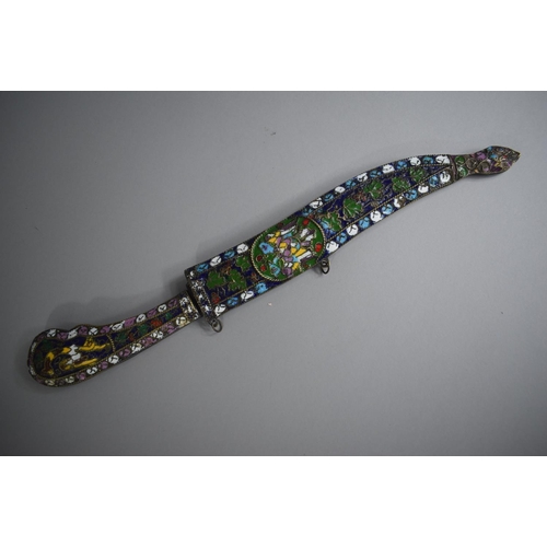 247 - An Eastern European Curved Blade Dagger with Enamelled Handle and Scabbard decorated with Two Headed... 