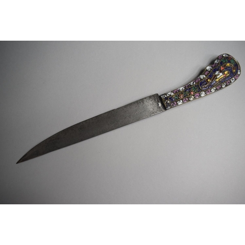 247 - An Eastern European Curved Blade Dagger with Enamelled Handle and Scabbard decorated with Two Headed... 