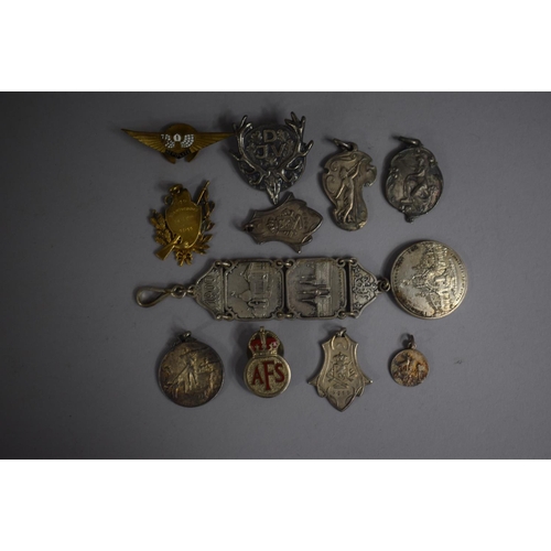 253 - A Collection of Twelve Various Sporting Medals and Badges Etc.