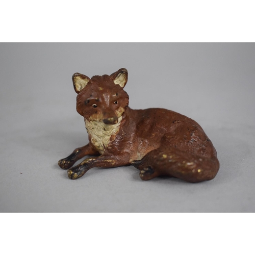 260 - A Cold Painted Bronze Study of a Recumbent Fox. Stamped Under. 6cms Long