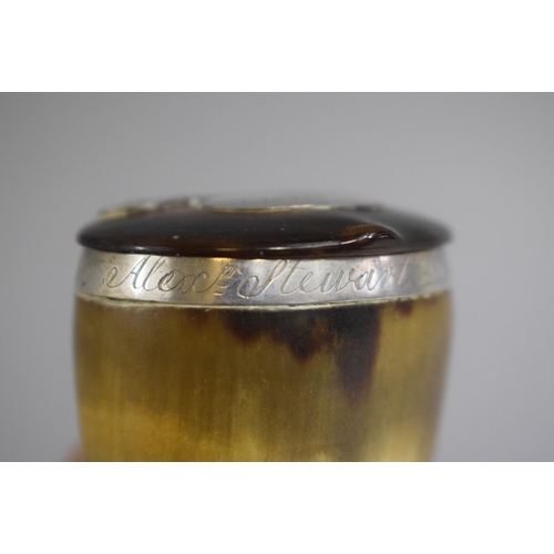 266 - A Scottish Silver Mounted Horn Snuff, The Hinged Lid Monogrammed AS and a Silver Band Engraved Alex ... 