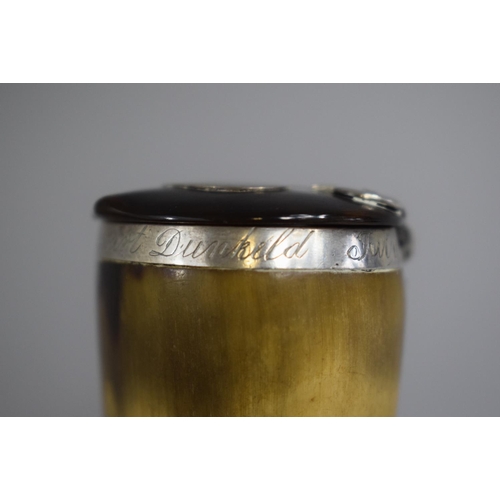 266 - A Scottish Silver Mounted Horn Snuff, The Hinged Lid Monogrammed AS and a Silver Band Engraved Alex ... 