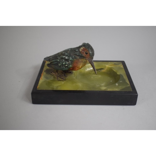 268 - An Austrian Cold Painted Bronze Study of a Kingfisher on Rectangular Onyx Base 14.5cms Long