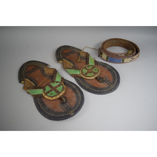 273 - A Pair of Hand Made Sandals and a Beadwork Belt, Possibly South American