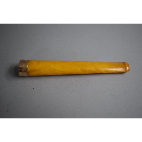 295 - A 15 Carat Gold Mounted Amber Cheroot Holder Contained in Silver Case