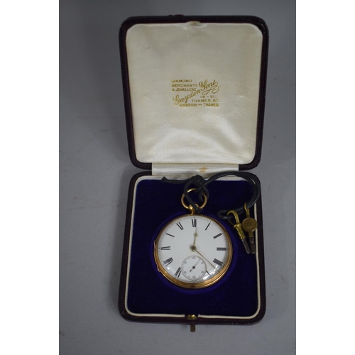 302 - An 18 Carat Gold Open Face Pocket watch with Roman Numerals to Enamel Face and Subsidiary Seconds Di... 