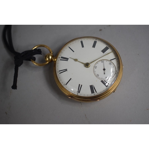 302 - An 18 Carat Gold Open Face Pocket watch with Roman Numerals to Enamel Face and Subsidiary Seconds Di... 