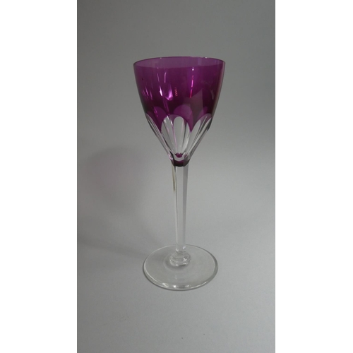 312 - Six Overlaid Coloured Glass Wine/Hock Glasses, Two Signed VSL to Foot for Val St Lambert