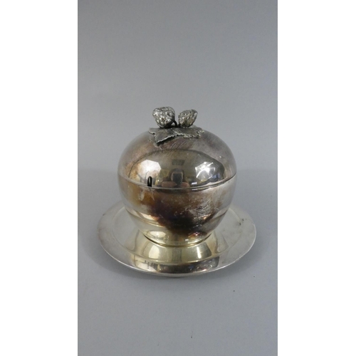 313 - A Silver (Stamped 925) Preserve Pot having Strawberry Finial, Glass Lined and with Original Saucer. ... 