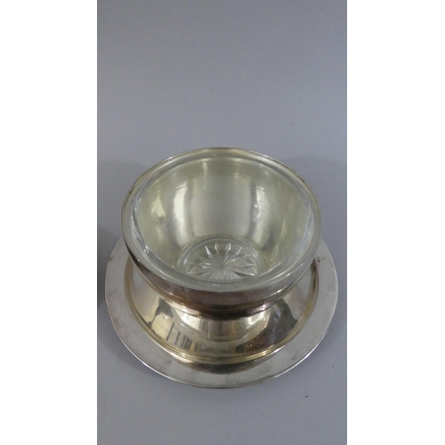 313 - A Silver (Stamped 925) Preserve Pot having Strawberry Finial, Glass Lined and with Original Saucer. ... 