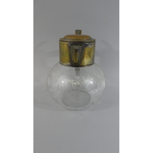 314 - An Edwardian Etched Glass Claret Decanter of Bulbous Form having Rubbed Silver Plated Lid and Handle... 