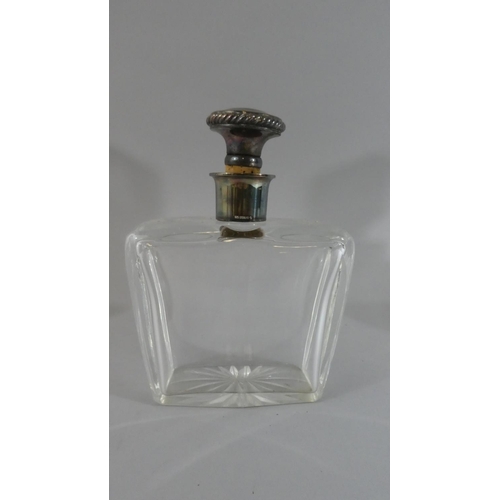 316 - An Unusual Shaped Cut Glass Whisky Decanter with Silver Collar and Unrelated Top and Cork Pourer.