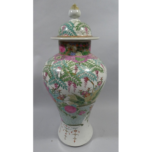 376 - A Large Oriental Lidded Vase Decorated in Multicoloured Enamels depicting Basket of Fruit and Flower... 