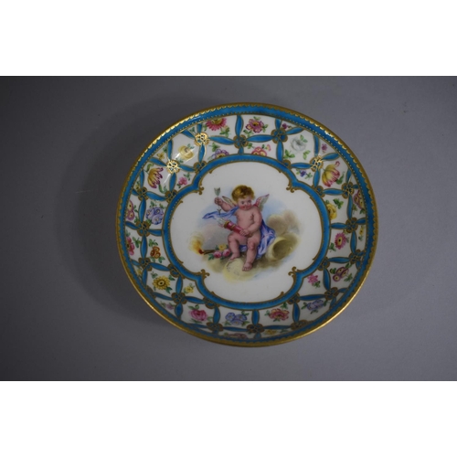 382 - A Hand Painted Sevres Cabinet Cup and Saucer decorated with Cupid and Cherub Together with Blue Latt... 