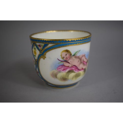 382 - A Hand Painted Sevres Cabinet Cup and Saucer decorated with Cupid and Cherub Together with Blue Latt... 