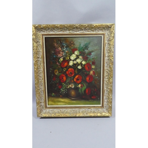 398 - A 20th Century Oil on Canvas, Still Life, Flowers, Ornate Gilt Frame. 63x54cms. Signed S Bachaus