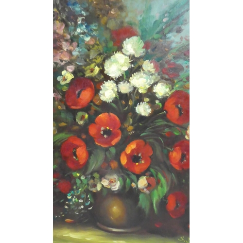 398 - A 20th Century Oil on Canvas, Still Life, Flowers, Ornate Gilt Frame. 63x54cms. Signed S Bachaus