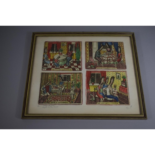 403 - A Mid 20th Century Coloured Wood Block Print, 2/2 People In The House