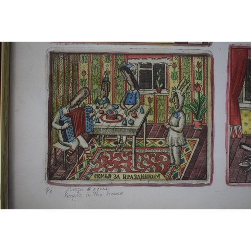 403 - A Mid 20th Century Coloured Wood Block Print, 2/2 People In The House