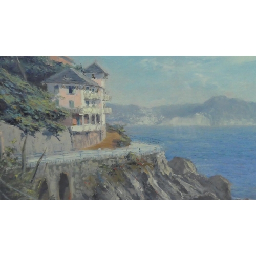 406 - A Gilt Framed Oil Depicting Rocky Mediterranean Shore and Villa, Signed Bottom Left 39x29cms